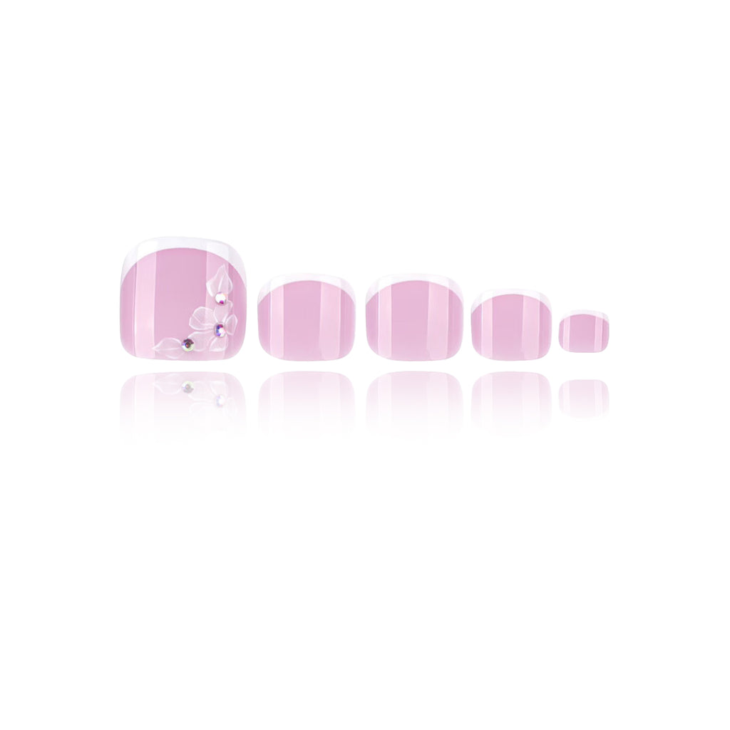 French - White Petals - Toe Nails